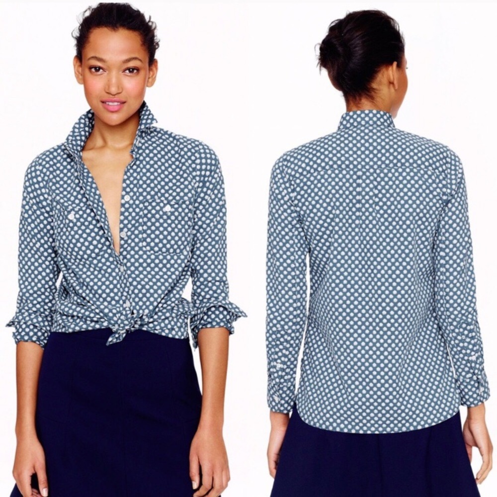 J Crew Chambray Flower Print Button Down size 00 / xs